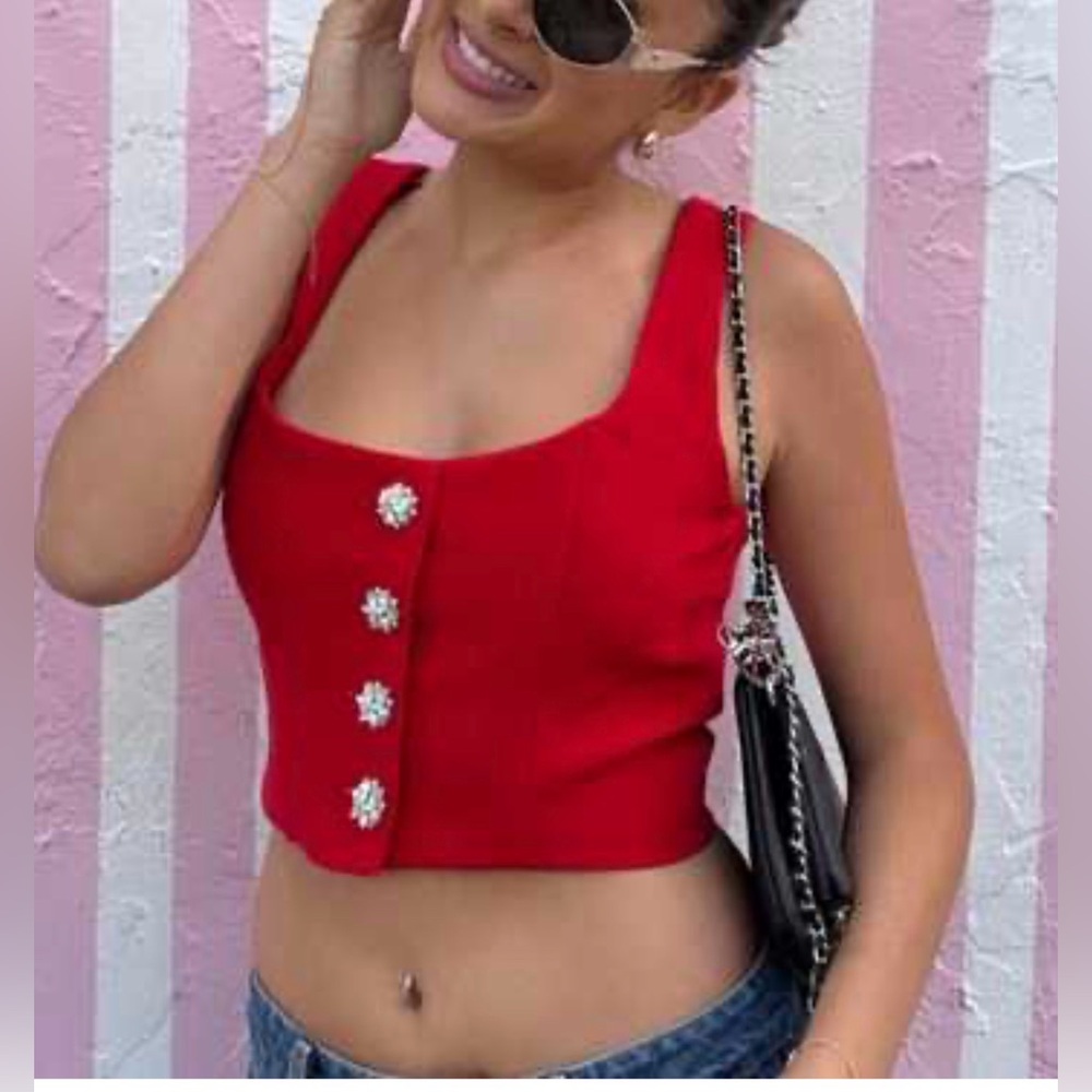 ZARA  Bright Red Crop Top with Button Accents extra small
